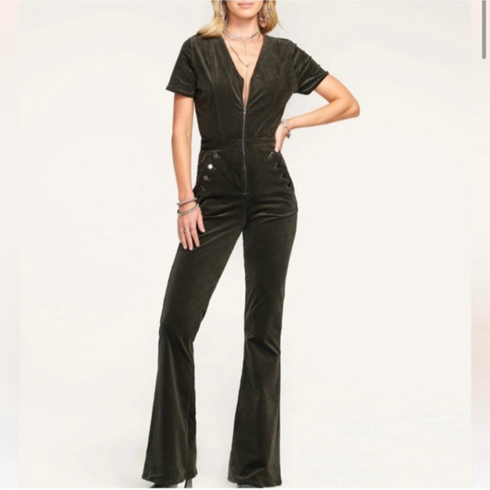 RAMY BROOK Velvet Helena Flared Leg Jumpsuit Clover Green Size 27 (MSRP $395)